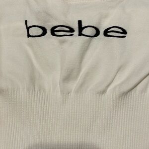 Bebe halter top off white black medium large stretchy nylon like new